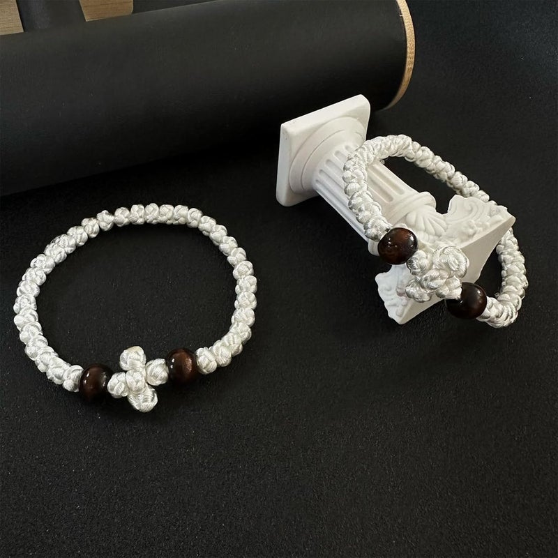 Bovemee Orthodox Prayer Rope Bracelet, 2-Pack Black Chotki Komboskini, Christian Prayer Beads with Cross - Image 3